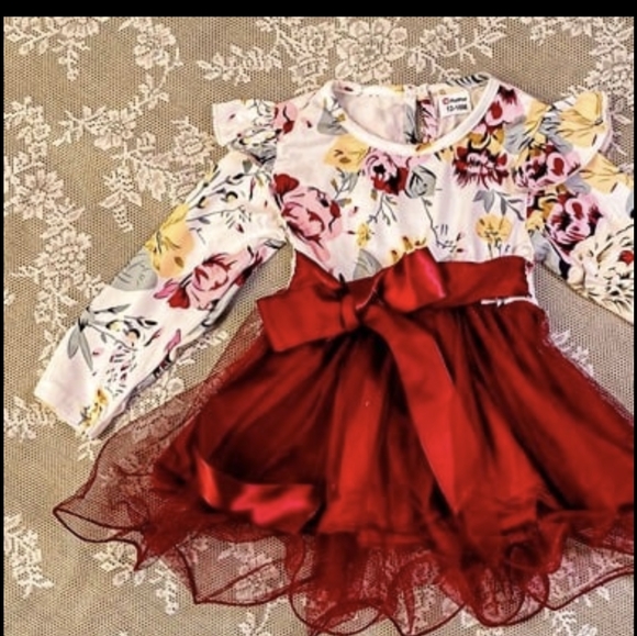 Burgundy Fall Long Sleeve Thanksgiving Dress Girl Outfit Clothes Dress - Picture 1 of 11